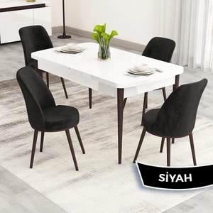 Nix Serisi Açılabilir 70X114 Beyaz Masa Ceviz Ayak Mutfak Masası Takımı ve 4 Sandalye
