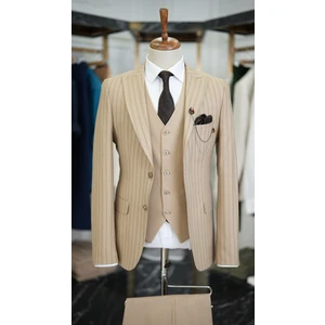 Erkek Çizgili Takım Elbise Kırlangıç Yaka Italyan Kesim Slim Fit Ceket Yelek Pantolon