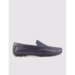 Erkek Hakiki Deri Lacivert Loafer Mokasen Ayakkabı