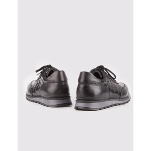 Hakiki Deri Siyah Bağcıklı Özel Motifli Baskılı Erkek Spor Ayakkabı