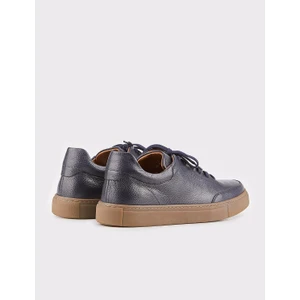 Hakiki Deri Lacivert Bağcıklı Zımba Delikli Erkek Spor Ayakkabı