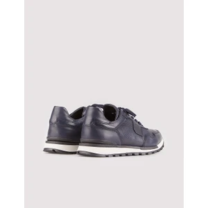 Hakiki Deri Lacivert Bağcıklı Erkek Spor Sneaker Ayakkabı
