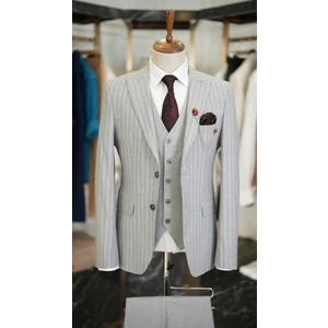 Erkek Çizgili Takım Elbise Kırlangıç Yaka Italyan Kesim Slim Fit Ceket Yelek Pantolon