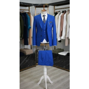 Erkek Çizgili Takım Elbise Kırlangıç Yaka Italyan Kesim Slim Fit Ceket Yelek Pantolon
