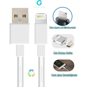Lightning (8 Pin) Data ve Şarj Kablosu Beyaz YERLİ ÜRETİM