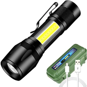 Ultra Güçlü 2500 Lumen 5W Cob LED USB Şarjlı,  Çakarlı, Kamp, Deprem Çantası ve El Feneri