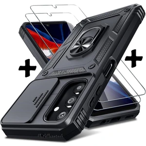 M.TK Moveteck Galaxy M34 5g Kılıf Kamera Korumalı Sürgülü Yüzüklü Armor Military Zırh Tank Yüzüklü Standlı Kılıf ve Ekran Koruyucu Set