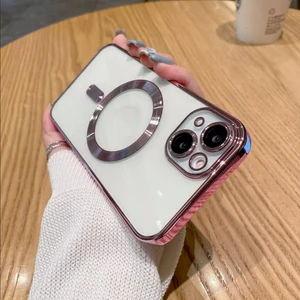 Apple iPhone 15 Plus Kılıf Magsafe Kamera Lensli Korumalı Şeffaf Silikon Kapak
