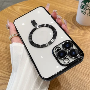 Apple iPhone 15 Pro Max Kılıf Magsafe Kamera Lensli Korumalı Şeffaf Silikon Kapak