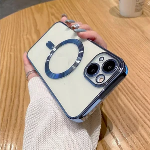 Apple iPhone 15 Plus Kılıf Magsafe Kamera Lensli Korumalı Şeffaf Silikon Kapak