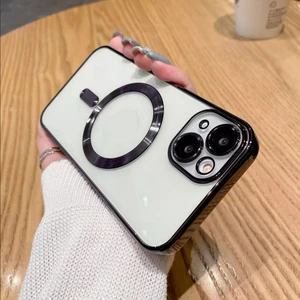 Apple iPhone 15 Plus Kılıf Magsafe Kamera Lensli Korumalı Şeffaf Silikon Kapak