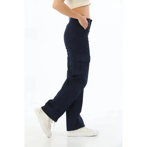 Kamuflaj Kargo Cepli Likralı  Yüksek Bel Wide Leg Pantolon