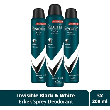 Rexona Men Erkek Sprey Deodorant Invisible Black & White 72 Saat Kesintisiz Üstün Koruma 200