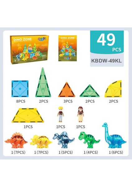 Dino Zone 49 Parça Manyetik Oyuncak / Bloklar Seti (Yaratıcı Manyetik Oyuncak Seti) (KBDW-49KL)