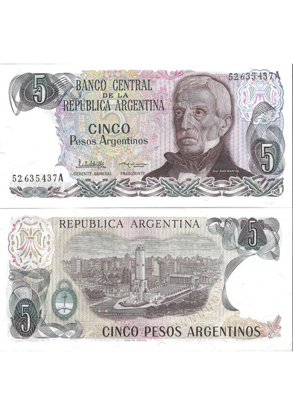 Arjantin 1984 Yılı 5 Pesos Yabancı Kağıt Para Çil Koleksiyon Para