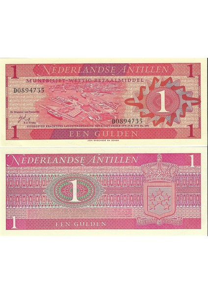 Hollanda Antilleri 1 Gulden Yabancı Kağıt Para Çil Koleksiyon Para