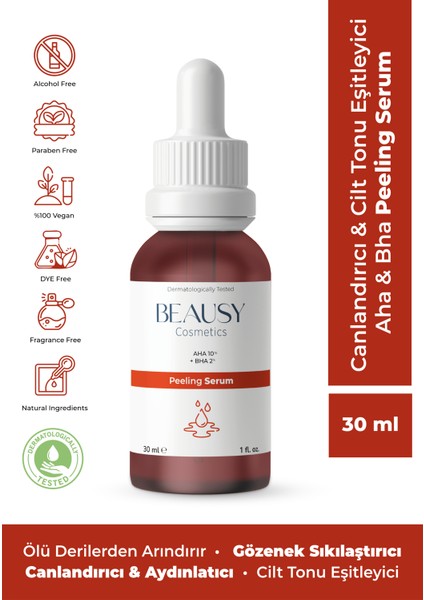Canlandırıcı & Cilt Tonu Eşitleyici Aha & Bha Peeling Cilt Serumu 30ML (Aha 10% + Bha 2%)