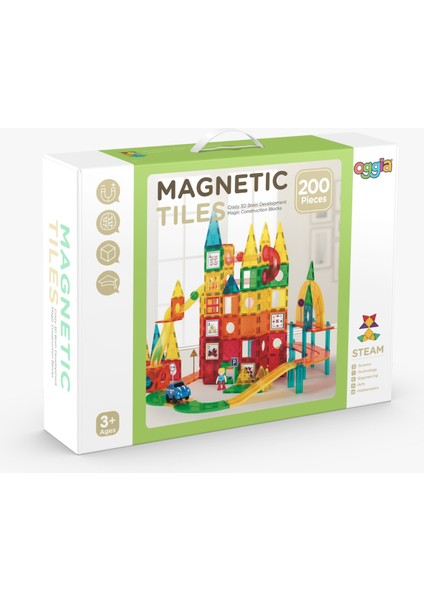 Magnetic Tiles 200 Parça Manyetik Oyuncak / Bloklar Seti (Yaratıcı Manyetik Oyuncak Seti) (KBM-200)