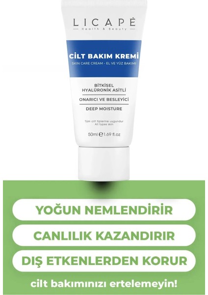 Besleyici Bitkisel Hyalüronik Asitli - Pantenol B5 Cilt Bakım Kremi 50ML