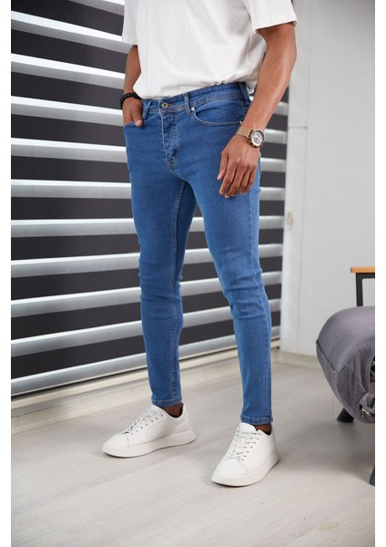 Mavi Kot Pantolon Slim Fit Likralı Renk Solması Yapmaz Yüksek Kaliteli Jeans Kot Pantolon