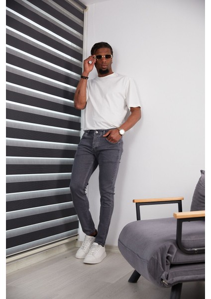 Erkek Gri Kot Pantolon Yüksek Kaliteli Jeans Renk Solması Yapmaz Likralı fırsatları