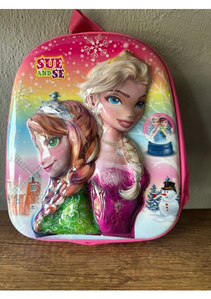 Elsa ve Anna 5d Kabartmalı Anaokulu Kreş ve Günlük Kullanım Çantası