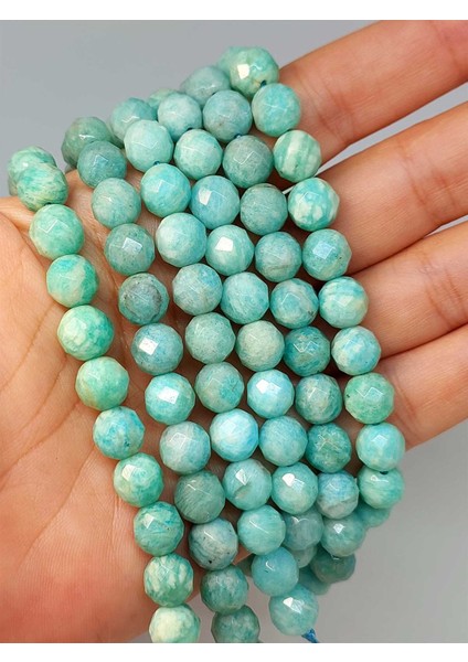 Amazonit Taşı Faset Kesim 8mm Unisex Ikili Bileklik modelleri