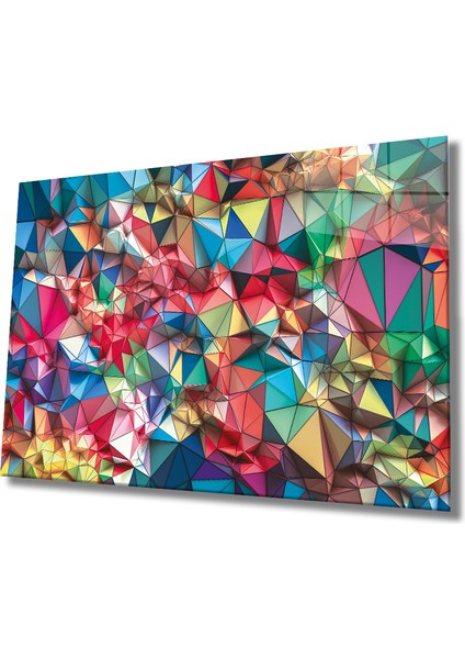 Rengarenk Geometrik Soyut Cam Tablo, Ev ve Ofis Duvar Dekoru, Hediyelik, Dayanıklı Temperli Cam