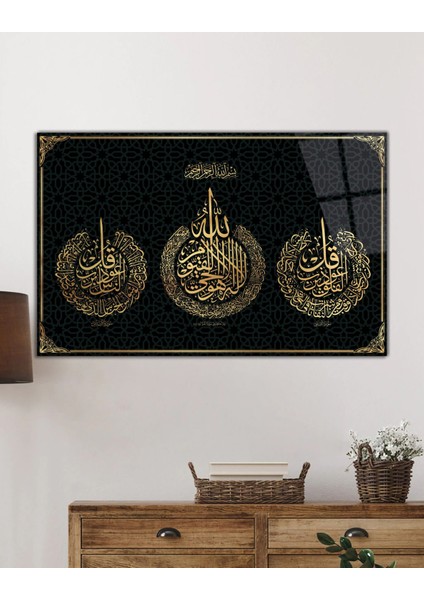 Ayetel Kürsi, Felak ve Nas Suresi Dini Islami Cam Tablo, Modern Gold, Ev Ofis Okul Cami Duvar Dekoru fiyatları