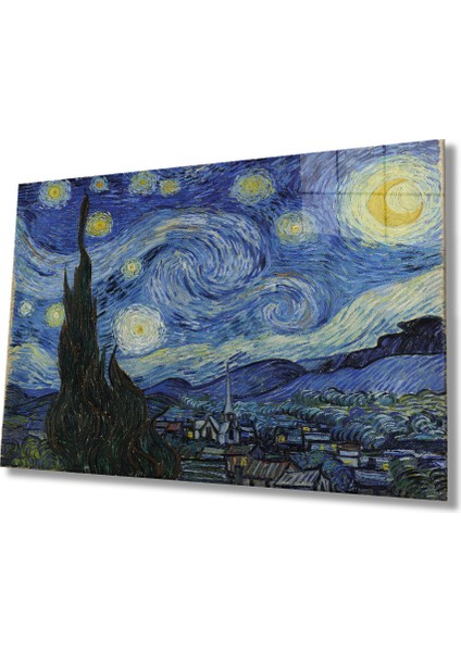 Vincent Van Gogh Yıldızlı Gece Starry Night Sanat Cam Tablo, Ev Ofis Duvar Dekoru Hediyelik Temperli