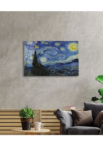 Vincent Van Gogh Yıldızlı Gece Starry Night Sanat Cam Tablo, Ev Ofis Duvar Dekoru Hediyelik Temperli fiyatları