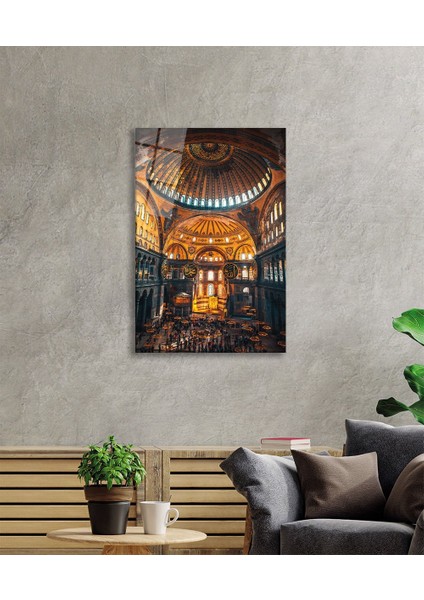 Ayasofya Camii Motif Dini Islami Cam Tablo, Müslüman Ev ve Ofis Duvar Dekoru Hediyelik, Temperli Cam