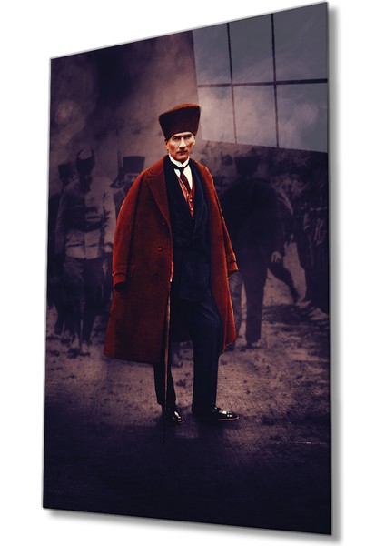 Mustafa Kemal Atatürk Portresi Cam Tablo, Ev, Ofis ve Okul Duvar Dekoru, Hediyelik, Temperli Cam