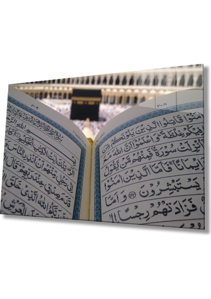 Kuran-I Kerim Kabe Kutsal Topraklar Dini Islami Cam Tablo, Ev Ofis Duvar Dekoru, Hediyelik, Temperli