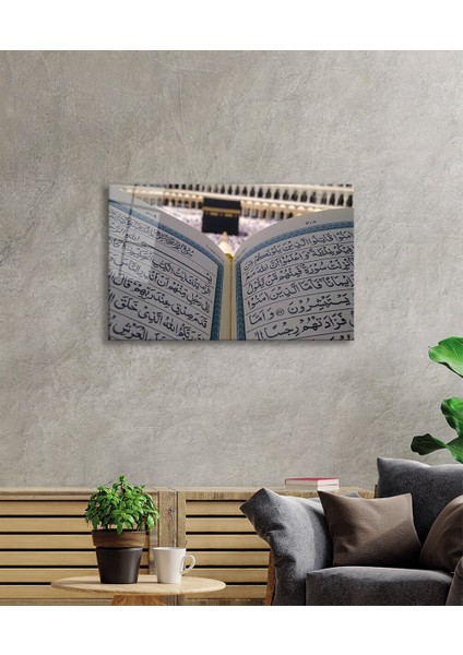 Kuran-I Kerim Kabe Kutsal Topraklar Dini Islami Cam Tablo, Ev Ofis Duvar Dekoru, Hediyelik, Temperli fiyatları