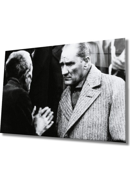Mustafa Kemal Atatürk Portresi Cam Tablo, Ev, Ofis ve Okul Duvar Dekoru, Hediyelik, Temperli Cam