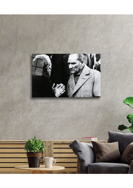 Mustafa Kemal Atatürk Portresi Cam Tablo, Ev, Ofis ve Okul Duvar Dekoru, Hediyelik, Temperli Cam