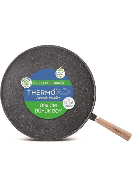 36 cm Ahşap Saplı Döküm Granit Gözleme Tava Thermoad