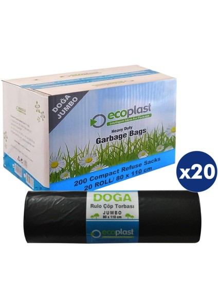 Doğa Çöp Torbası Jumbo 80X110 cm 90 Lt 20X10'LU (200 Adet)