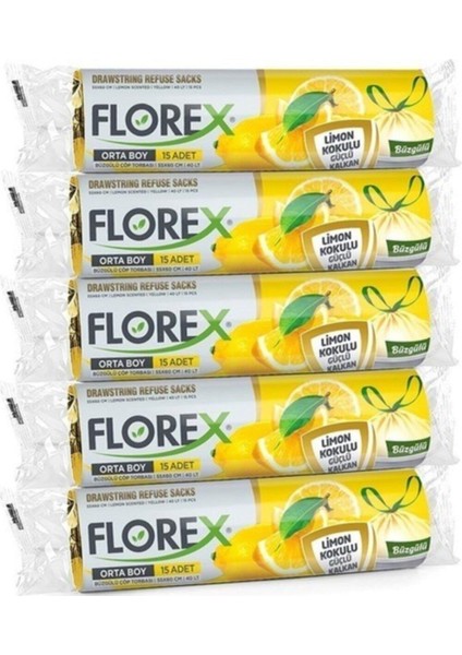 Büzgülü Limon Kokulu Orta Boy Çöp Torbası 55X60 cm 5 Rulo.
