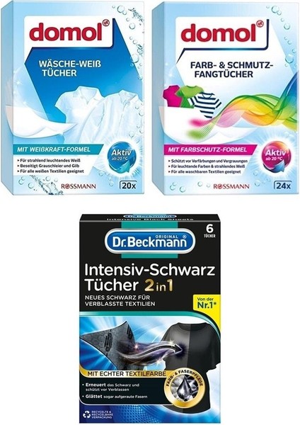 Siyahlar İçin Mendil 6 Adet + Domol Beyazlatıcı Çamaşır Mendili 20'li + Renk Ayırıcı Mendil 24'lü