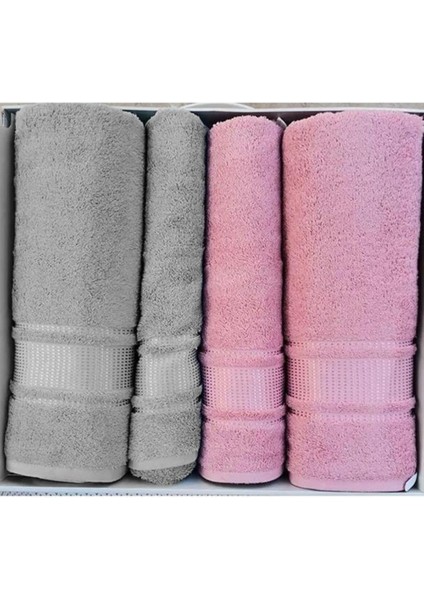 Colourist Best Set Hamam Seti Banyo Havlu Takımı Açık Gri-Pembe Colourıst Idr Best