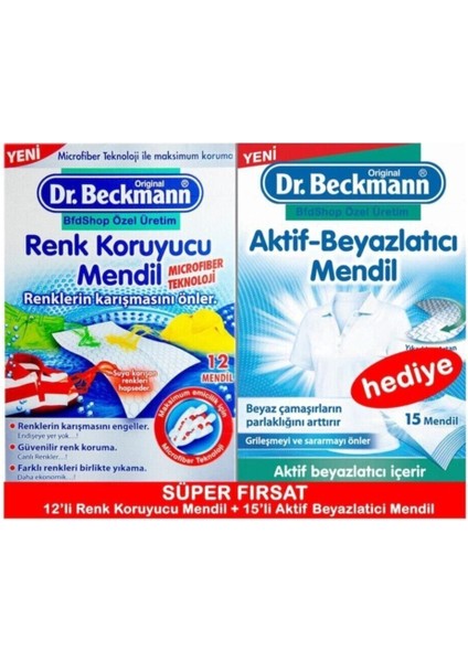 EKS Ticaret Dr.beckmann Renk Koruyucu Mendil 12'li + 15 Aktif Beyazlatıcı Mendil 15'l