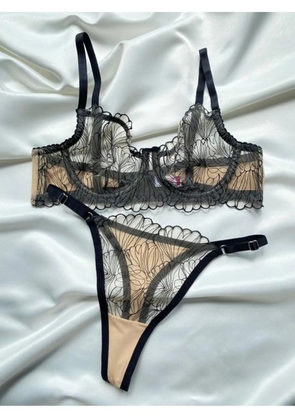 Madame Blume Lingerie Black Cream Balenli Bralet Takımı