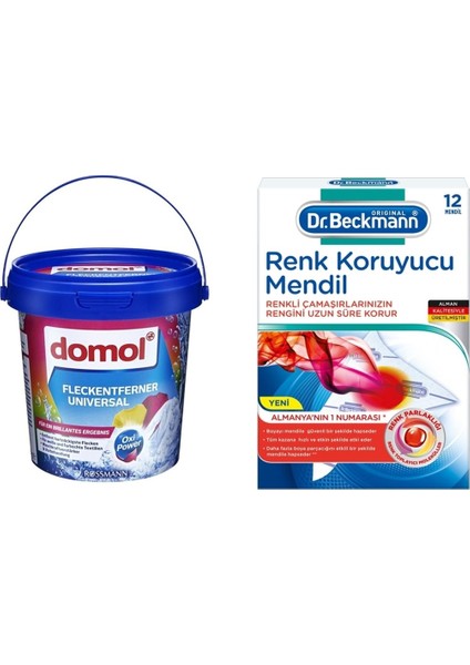 Dr.beckmann Renk Koruyucu Mendil 12'li + Domol Renklilere Özel Leke Çıkarıcı Toz Oxi Güç 750