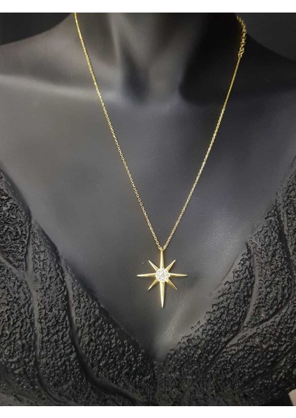 Kuzey Yıldızı Serisi Sarı Renk 925 Ayar Gümüş Kolye