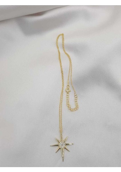 Kuzey Yıldızı Serisi Sarı Renk 925 Ayar Gümüş Kolye indirimleri