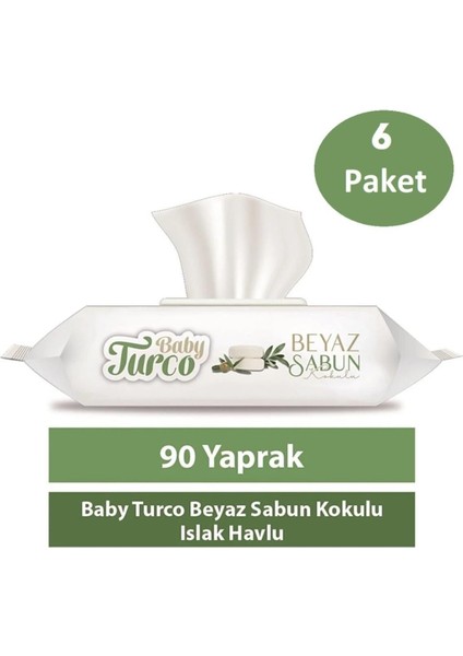 Baby Turco Sabun Kokulu Islak Havlu 6X90 Beyaz