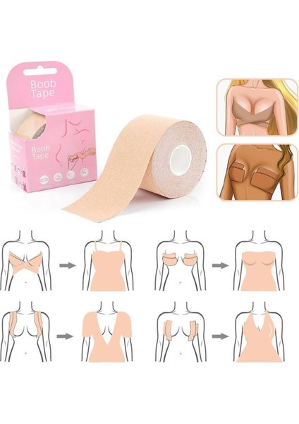 x Pool Boob Tape ve Şekillendirici Bant-Ten,bej Rengi 5CMX5METRE