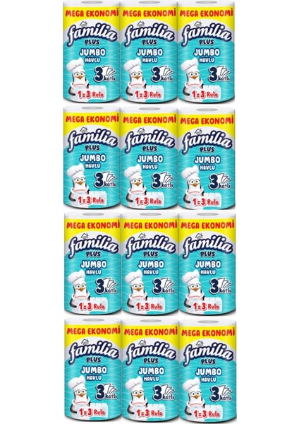 Plus Jumbo Havlu 1=3 Rulo 12 Adet